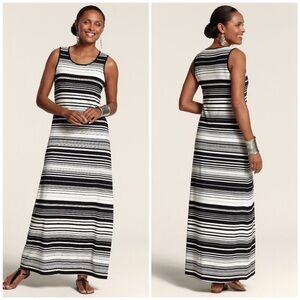 CHICOS Tamra Striped Black and White Maxi Tank Dress 0